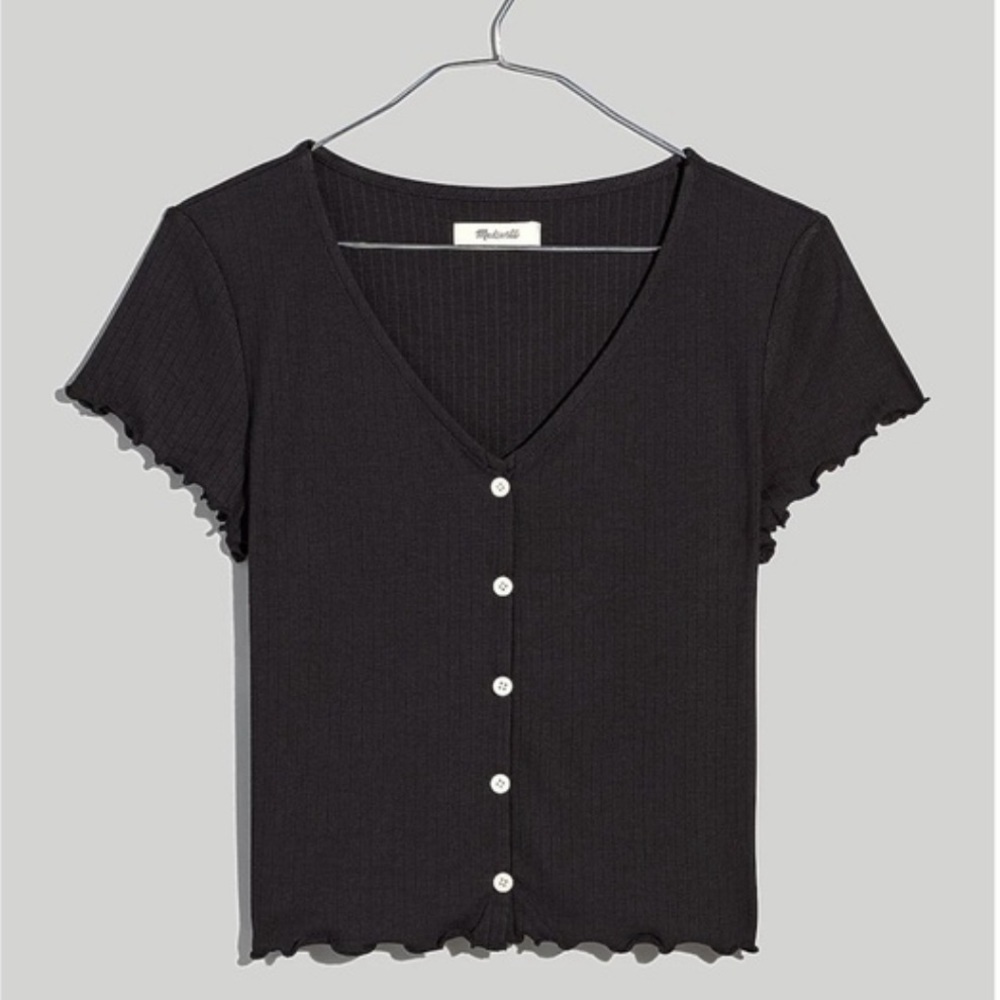 Madewell Ribbed Button-Front V-Neck Tee